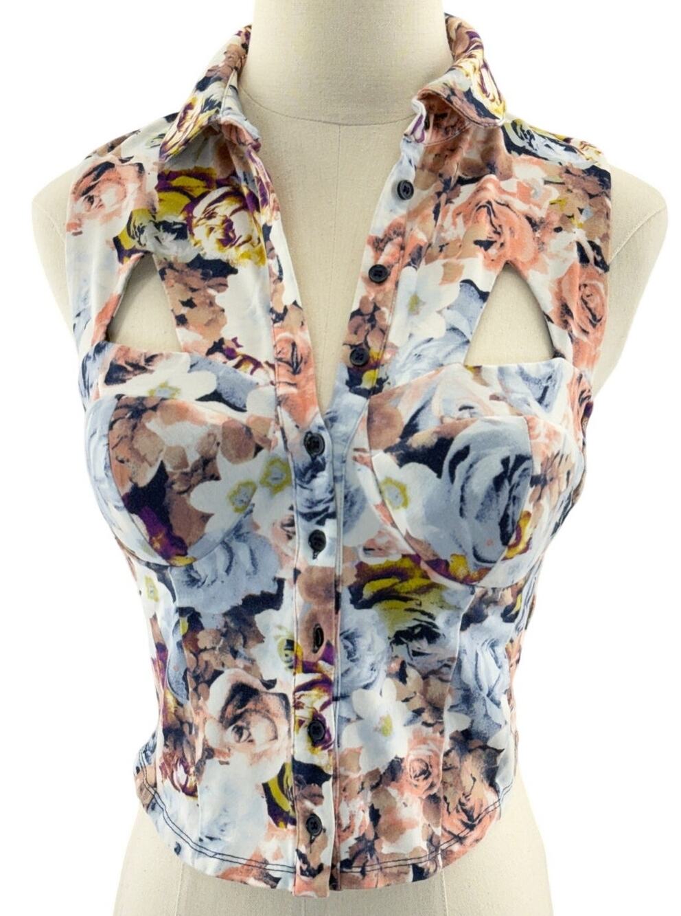 Sparkle & Fade Women’s Small Crop Tank Top Floral Cutouts
